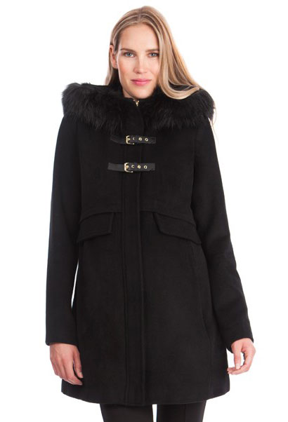 Jacqueline Maternity Duffel Coat with fur trimmed hood