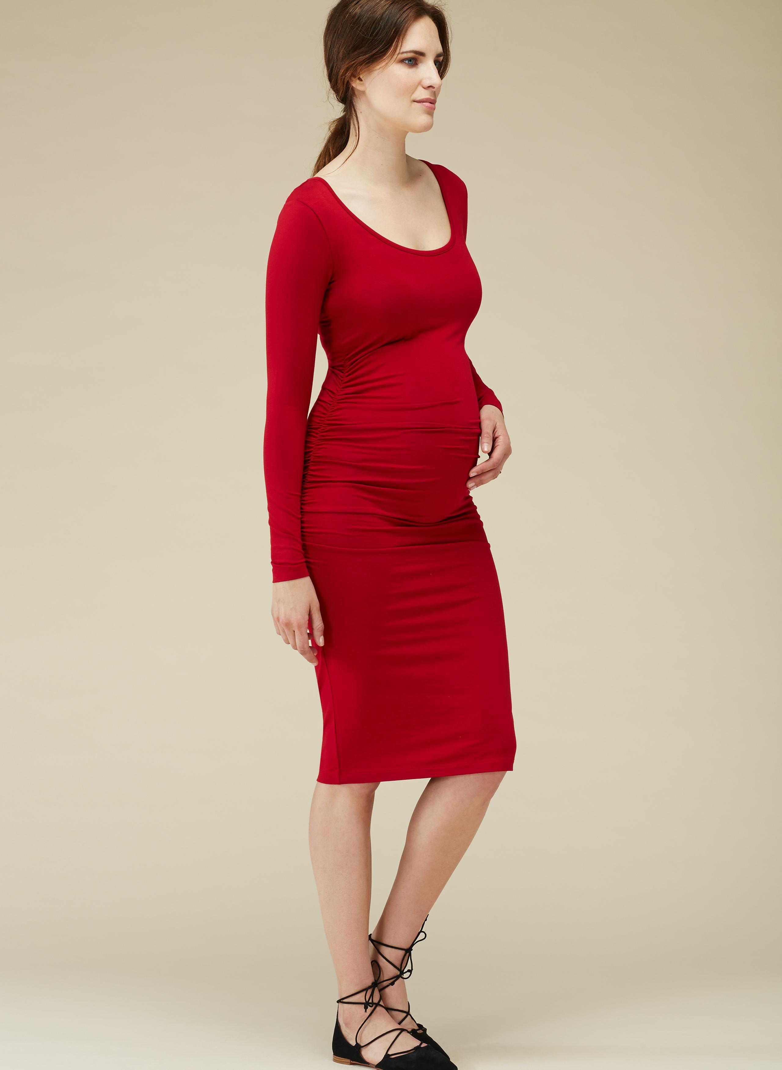 Eldon Maternity Midi Dress in Red Berry - hautemama