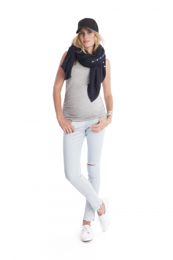 Seraphine Joyce Cotton Cable Knit Maternity/Nursing Shawl in Navy - One Size-15618