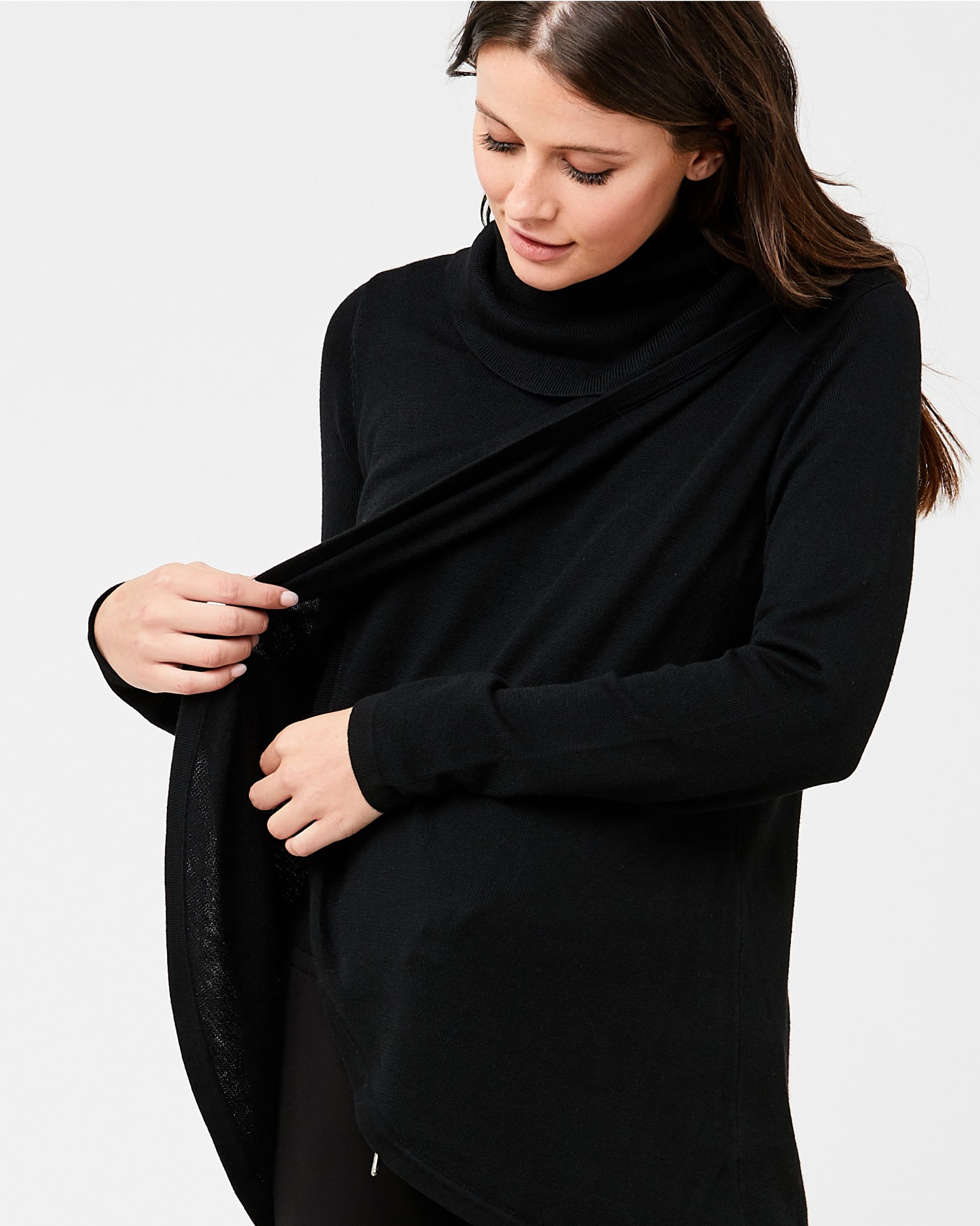Cowl Neck Nursing Knit Sweater - Black - hautemama