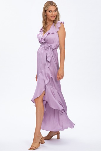 Dorothea Maternity/Nursing Dress with Ruffles in Light Lilac