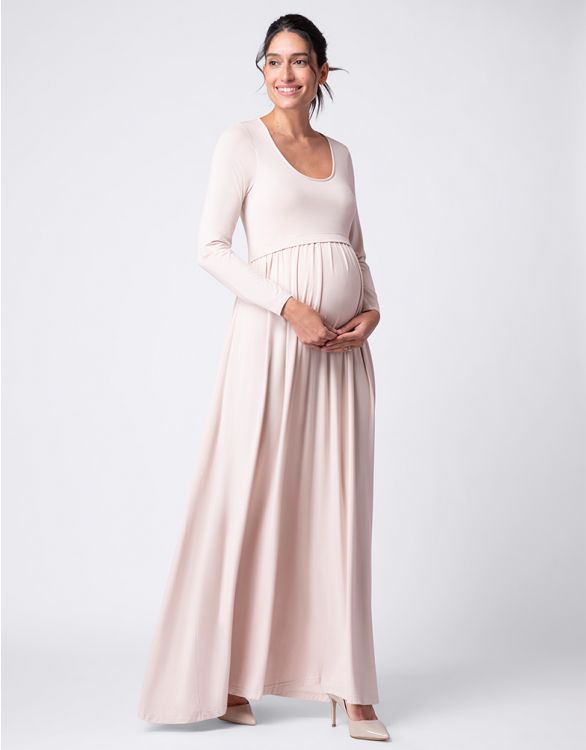 Beatrice Long Sleeve Maternity & Nursing Maxi Dress in Blush