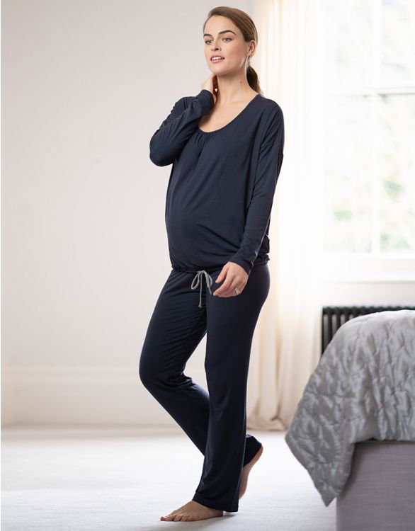 Eugenia Lounge Maternity & Nursing Pajamas in Navy - hautemama