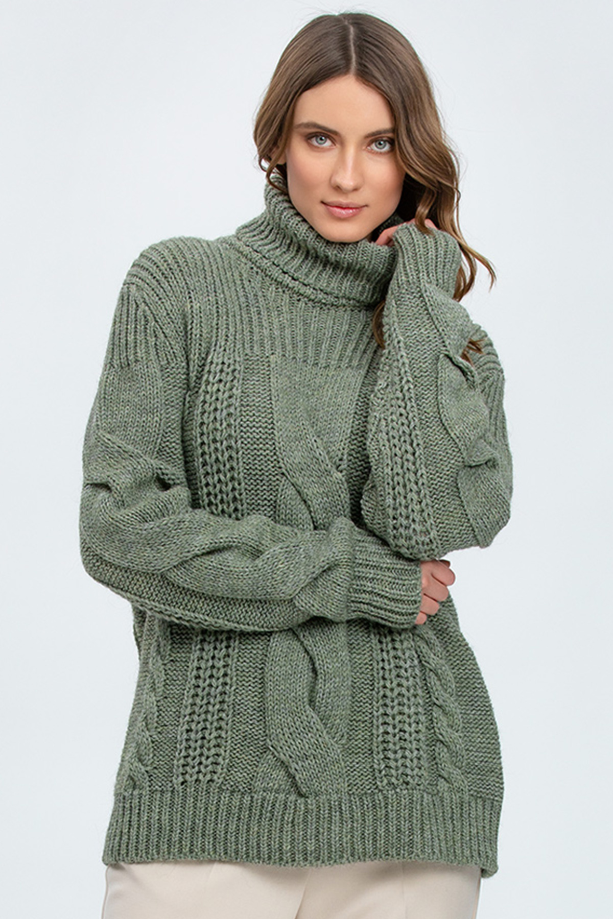 Himalaya Cable Sweater in Sage - hautemama