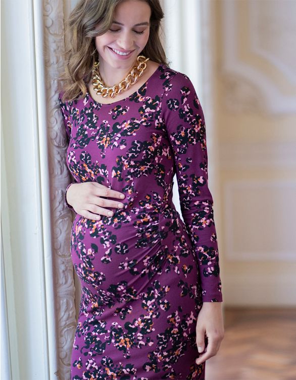 Padme Bodycon Maternity Dress in Purple Print - hautemama