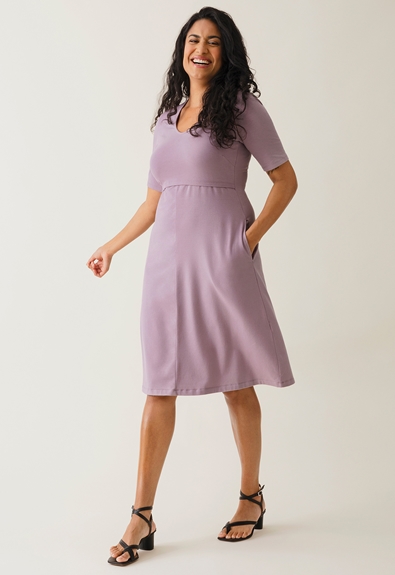 A Shaped Short Sleeve Maternity / Nursing Dress in Lavender - hautemama